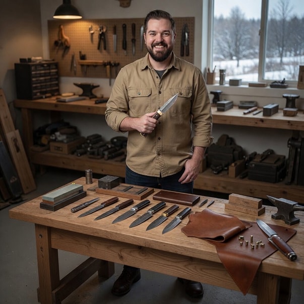 Wasatch Blade founder at his workbench